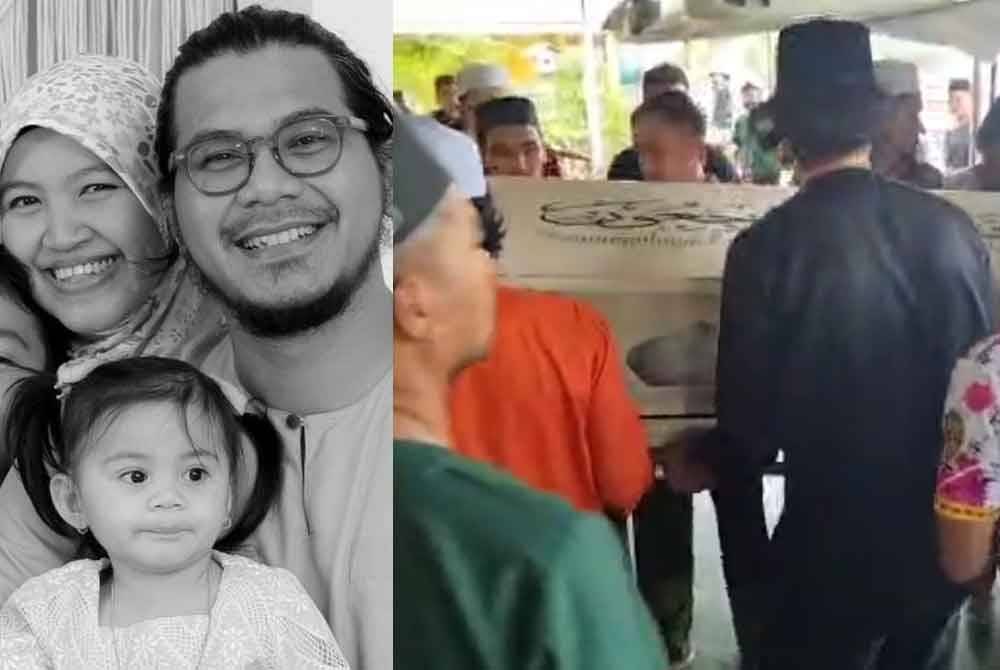 Jenazah Nasaruddin dan Maria tiba ke masjid selepas solat Jumaat.