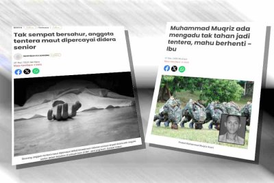 Laporan Sinar Harian mengenai seorang anggota tentera maut dipercayai didera senior.