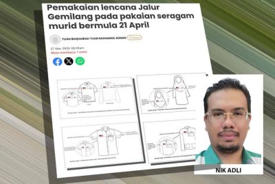 Laporan Sinar Harian mengenai cadangan KPM yang mewajibkan pemakaian lencana Jalur Gemilang pada pakaian seragam sekolah. 