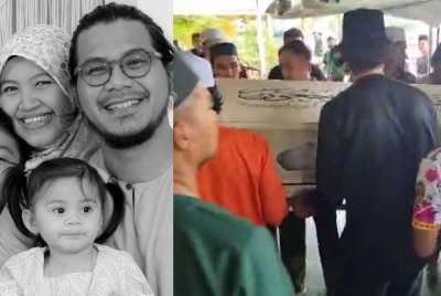 Jenazah Nasaruddin dan Maria tiba ke masjid selepas solat Jumaat.