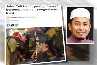 Laporan Sinar Harian mengenai video tular yang memaparkan kakitangan pihak berkuasa itu mengasari peniaga belon di Jalan Jalan Tuanku Abdul Rahman (TAR). Gambar kecil: Ahmad Fadhli