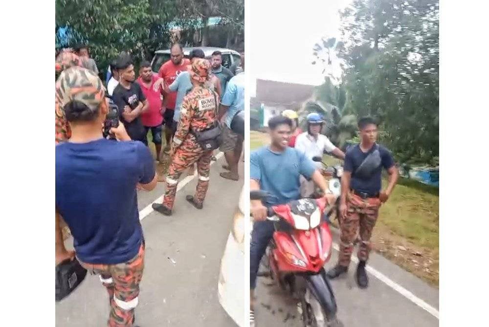 Tangkap layar video tular pihak berkuasa sedang menenangkan ahli keluarga mangsa.
