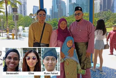 Segelintir keluarga Melayu yang menyambut perayaan di perkarangan KLCC. Foto kecil dari kiri, Elise (kiri), Sarasvathi, Ryan Fahad.
