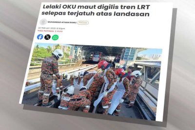 Seorang lelaki OKU penglihatan maut digilis tren selepas terjatuh di landasan Transit Aliran Ringan (LRT) Titiwangsa pada 22 Februari lepas.