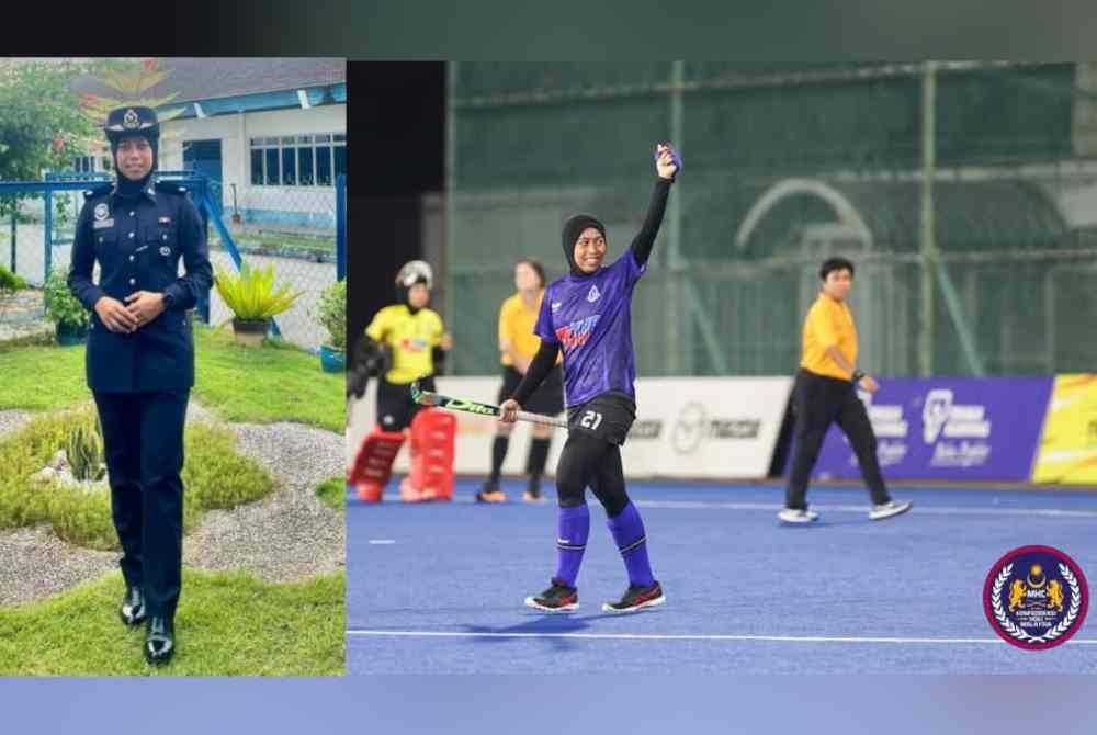 Fatin Shafika antara tonggak yang memacu skuad Blue Warriors meraih kejuaraan treble pertama MHL musim ini. Foto FB KHM. Fatin Shafika kini bergelar pegawai polis di IPD Tanah Merah.