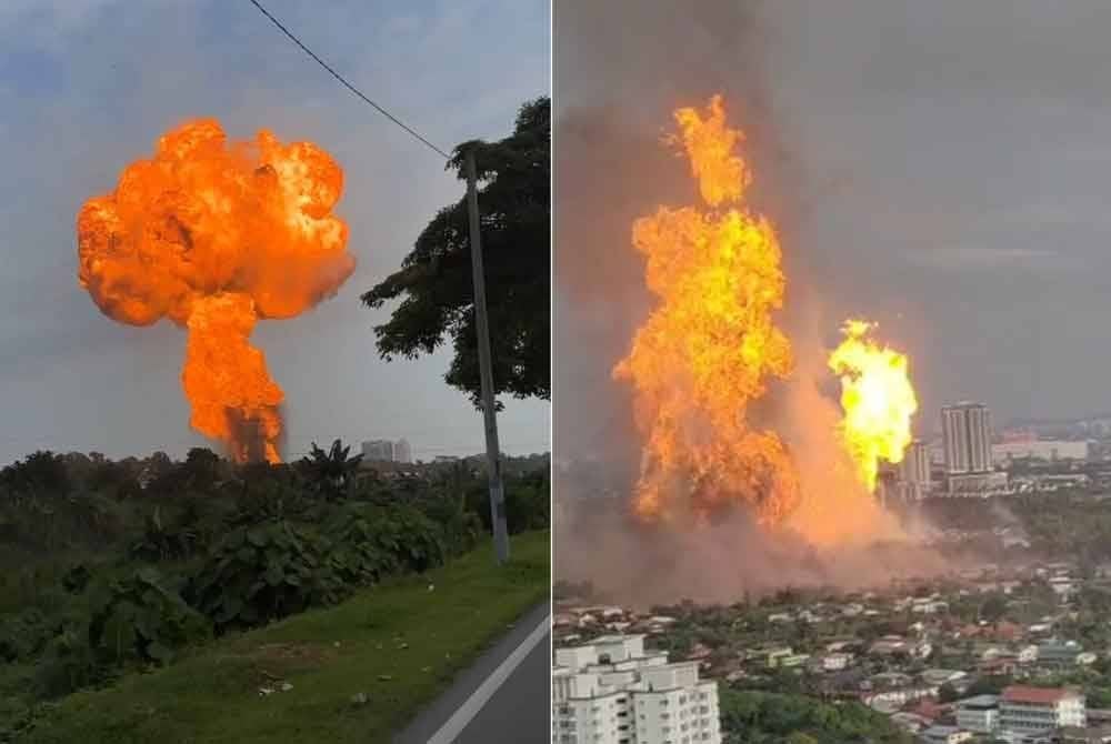 Kesan kebakaran saluran paip gas di Jalan Putra Harmoni Putra Height, Subang Jaya dapat dilihat dari jarak beberapa kilometer, pada Selasa.