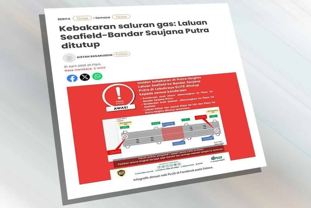 Laporan Sinar Harian berhubung penutupan laluan Seafield-Bandar Saujana Putra