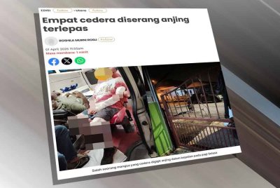 Laporan Sinar Harian mengenai empat cedera akibat diserang anjing terlepas.