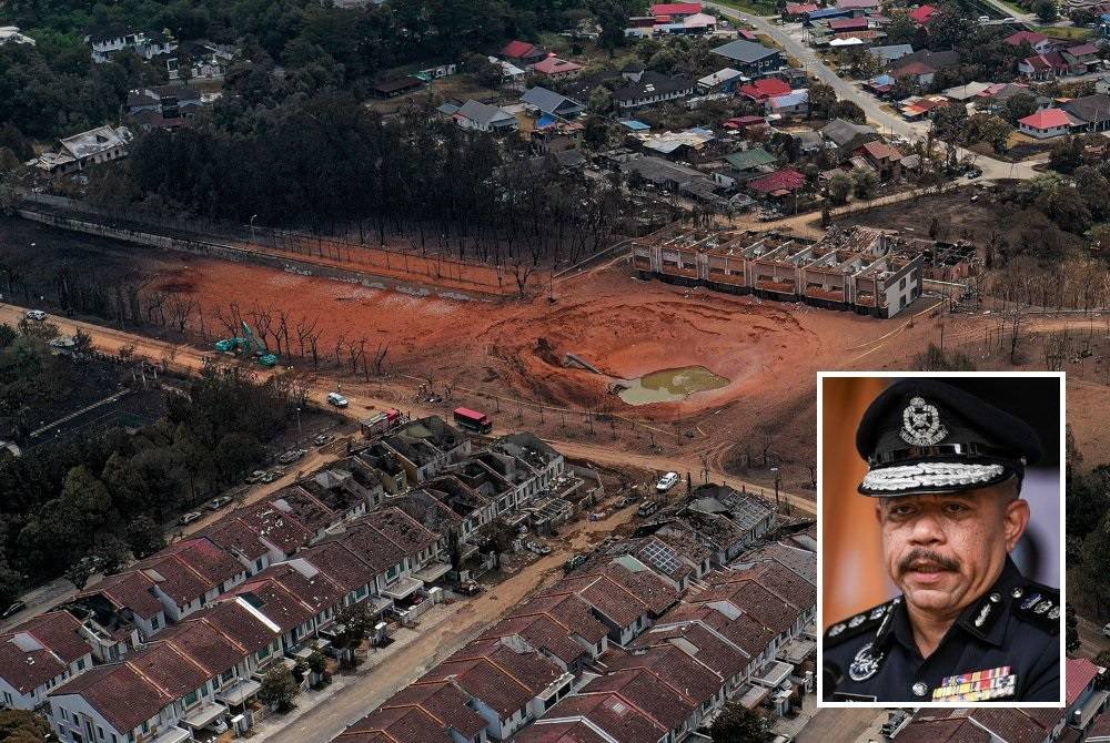 Keadaan di kawasan kebakaran melibatkan kebocoran saluran paip gas di Jalan Putra Harmoni, Putra Heights yang membentuk sebuah kawah sedalam 9.75 meter kaki. Foto Bernama (Gambar kecil: Wan Azlan)