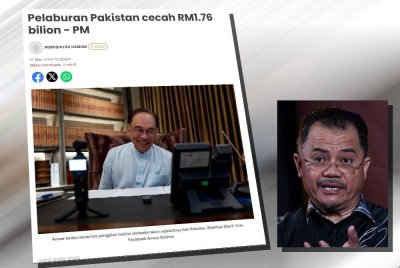 Laporan Sinar Harian berkaitan pelaburan Pakistan pada Isnin. (Gambar kecil: Aimi Zulhazmi)