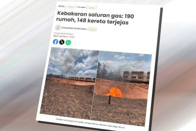 Laporan Sinar Harian berkaitan kebakaran saluran gas.