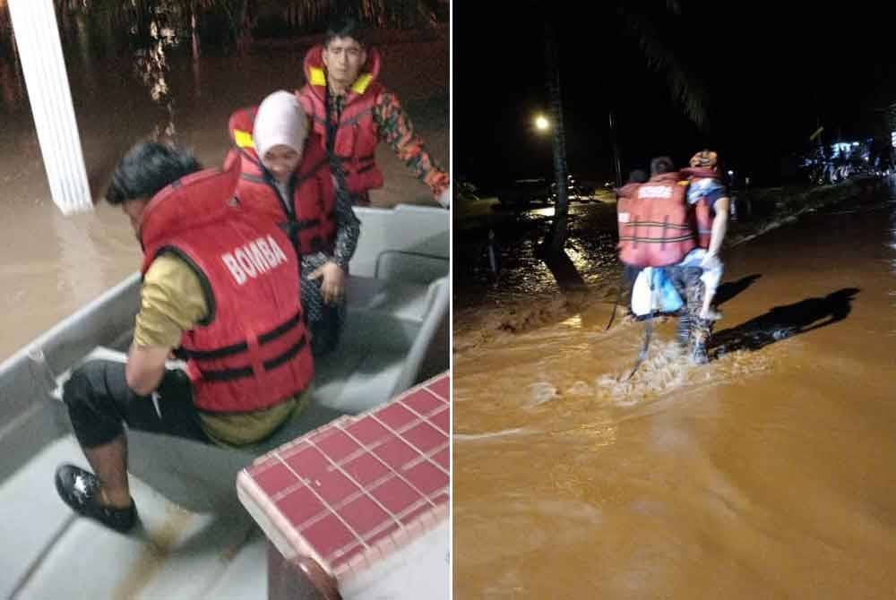 Seramai lapan mangsa diselamatkan dalam insiden banjir yang melanda Kampung Tengah, Renggam Kluang pada awal pagi Khamis. Foto JBPM Johor