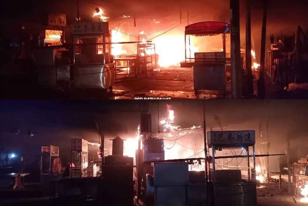 Api marak di medan selera separuh kekal di Restoran Jeng Kuan, awal pagi tadi.