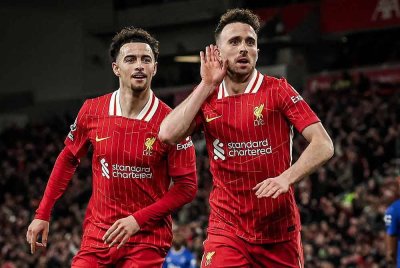 Jota meledak jaringan kemenangan buat Liverpool di Anfield pada Khamis. Foto: Agensi