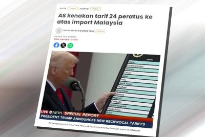 Laporan Sinar Harian berkaitan AS kenakan tarif 24 peratus ke atas import Malaysia.