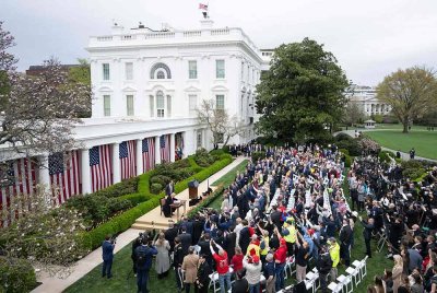 Trump dalam satu majlis di Rose Garden, Rumah Putih pada Rabu. Foto AFP