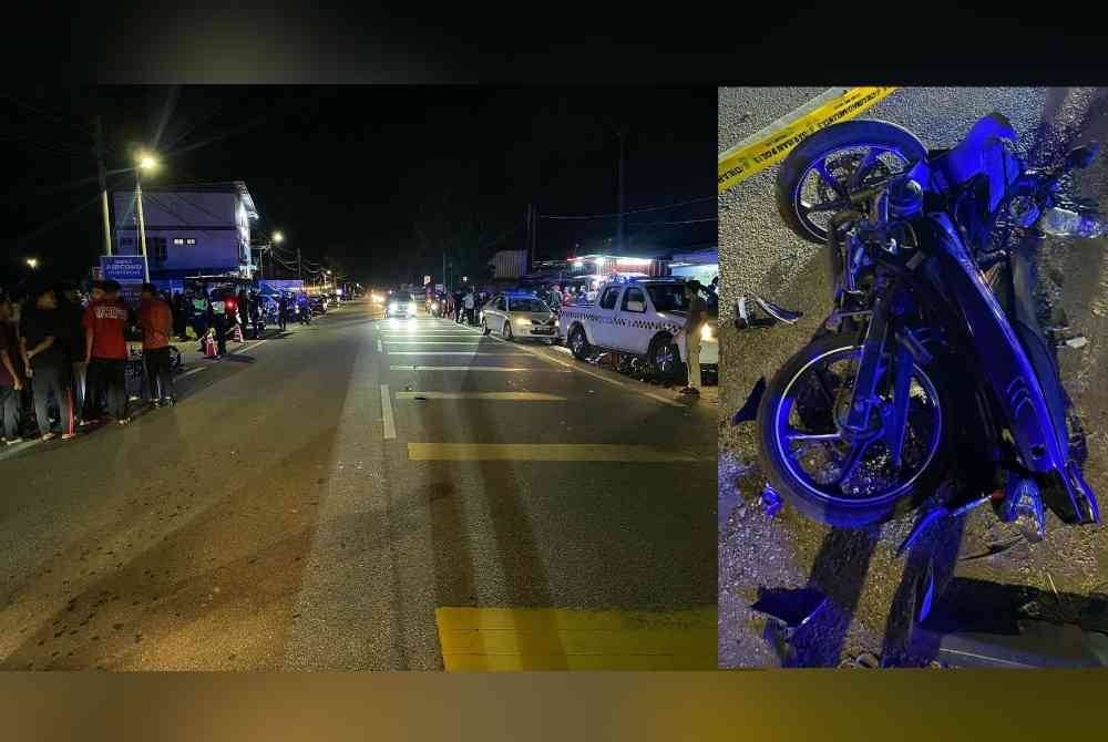 Seorang penunggang motosikal maut selepas terlibat dalam kemalangan dengan sebuah kereta. Foto Polis