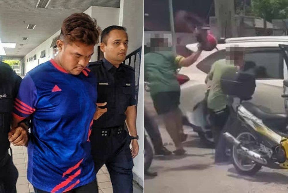 Muhammad Ariff (tengah) mengaku bersalah atas pertuduhan memukul individu menggunakan keledar di sini, pada Jumaat