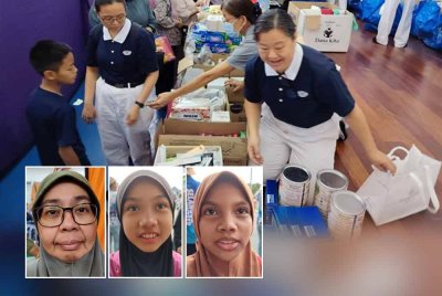 Pelbagai bentuk bantuan disalurkan kepada mangsa sejak hari pertama insiden berlaku pada Selasa lalu. Gambar kecil dari kiri: Zurina, Airis Sofea, Halimah Nur Sarah