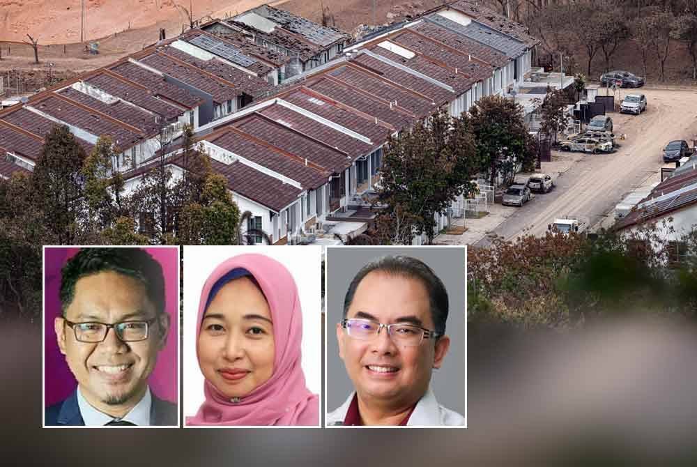 Nilai pasaran hartanah di lokasi berdekatan insiden kebocoran dan kebakaran saluran paip gas pada Selasa berisiko jatuh sekiranya tiada langkah segera diambil pihak berkaitan seperti membaik pulih infrastruktur terjejas. Foto Bernama (Gambar kecil dari kiri: Azizul Azli, Rohayu, Muhammad Najib)