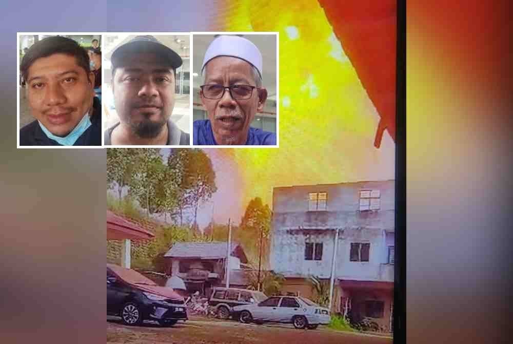 Kebocoran gas yang berlaku berdekatan Kampung Kuala Sungai Baru pada Selasa lalu. Gambar kecil: Mohd Badly, Irwan Zulhelmi, Baharuddin