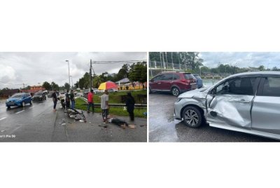 Keadaan lokasi kemalangan di Kilometer 70, Jalan Persekutuan Kuala Terengganu -Kota Bharu, berhampiran Klinik Kesihatan Bandar Permaisuri, di Setiu pada Sabtu.