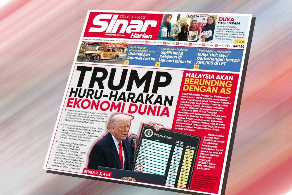 Laporn muka depan Sinar Harian pada 4 April lalu.