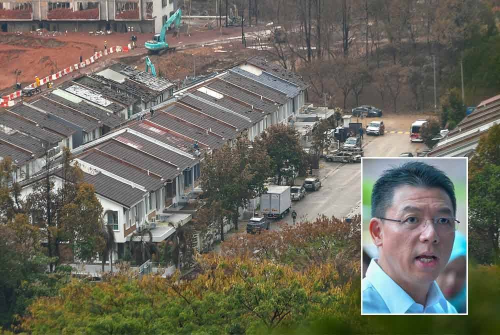 Keadaan semasa kawasan kebakaran yang melibatkan saluran paip gas di Jalan Putra Harmoni, Putra Heights. Foto: BERNAMA, gambar kecil: Nga Kor Ming