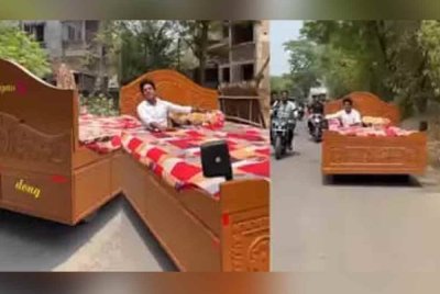 Nawab mencuba kereta katil dibinanya sebelum ia dirampas kerana menyebabkan kesesakan lalu lintas. - Foto: Agensi