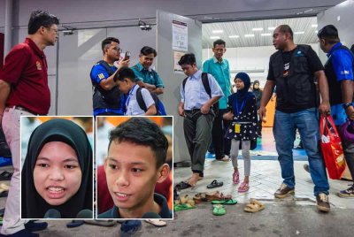 Pelajar keluar dari PPS Putra Heights untuk bergerak ke sekolah dengan menaiki perkhidmatan pengangkutan yang disediakan oleh Rapid KL di Masjid Putra Heights hari ini. - Foto: Bernama, gambar kecil dari kiri: Alysya Hanni, Mohd Aidil