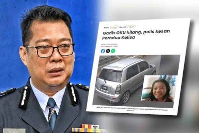  Christopher Patit (kiri), Laporan Sinar Harian berhubung seorang gadis OKU hilang, polis kesan Perodua Kelisa.