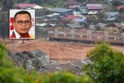 Kawasan kebakaran yang melibatkan saluran paip gas di Jalan Putra Harmoni, Putra Heights, Subang Jaya. Gambar kecil: AMIRUDIN