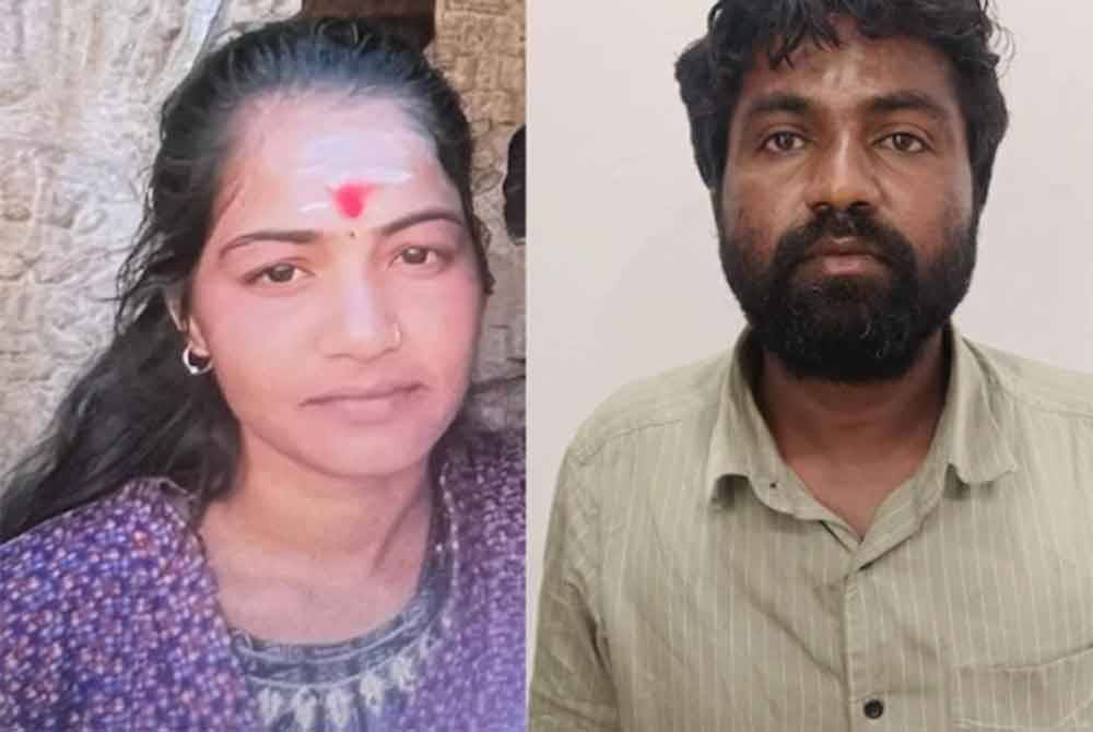 Krishnappa (kanan) menyerang isterinya, Sharada (kiri) ketika wanita itu dalam perjalanan pulang dari tempat kerja. Foto Agensi