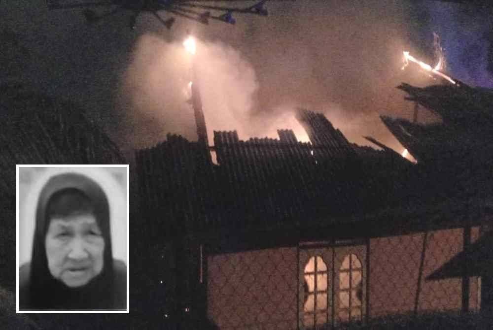 Keadaan kebakaran rumah mangsa di Jalan Taman Murni, Marang, awal pagi Selasa. Gambar kecil: Razaidah