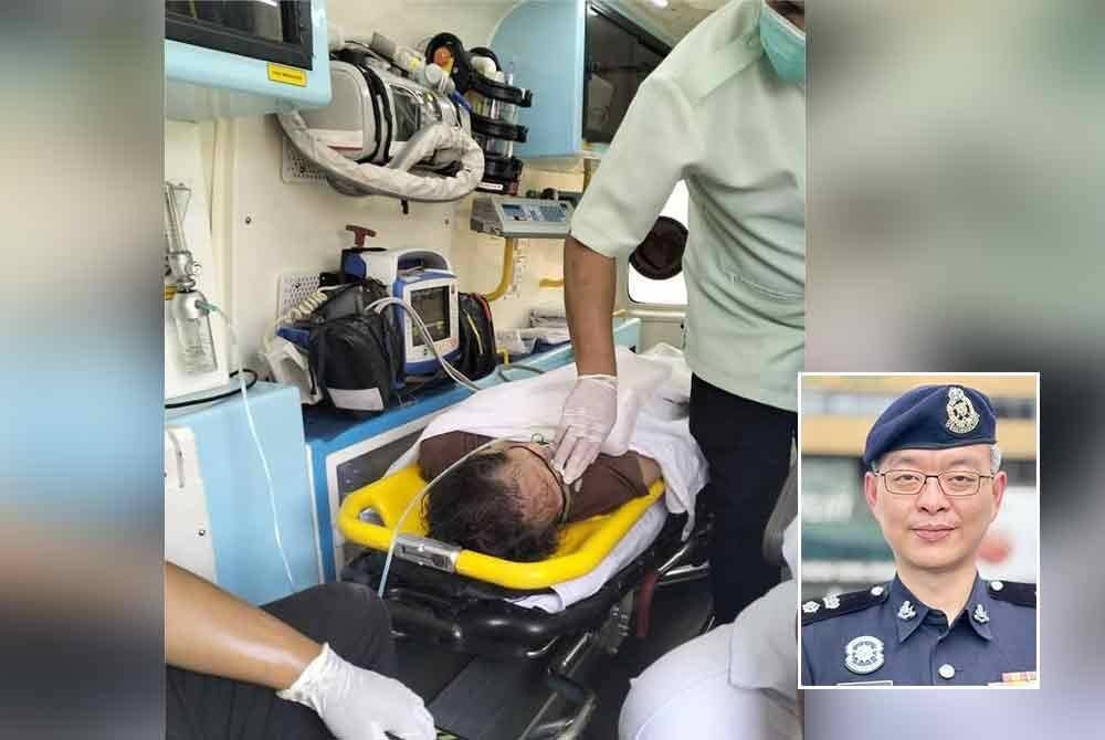 Wanita yang ditemui terdampar di tepi laut dibawa ke Hospital Pulau Pinang untuk rawatan lanjut. Gambar kecil: Swee Sake