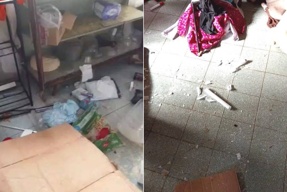 Antara barangan yang rosak dan bersepah selepas kediamannya diserang kera liar pada petang 1 Syawal lalu.