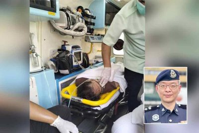Wanita yang ditemui terdampar di tepi laut dibawa ke Hospital Pulau Pinang untuk rawatan lanjut. Gambar kecil: Swee Sake