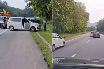 Tangkap layar video menunjukkan tindakan MPV Proton Ertiga berhenti di lorong kanan menyebabkan kemalangan melibatkan tiga kenderaan di KM308, Lebuh Raya Utara- Selatan dekat Gopeng pada Selasa. Foto: ihsan pembaca