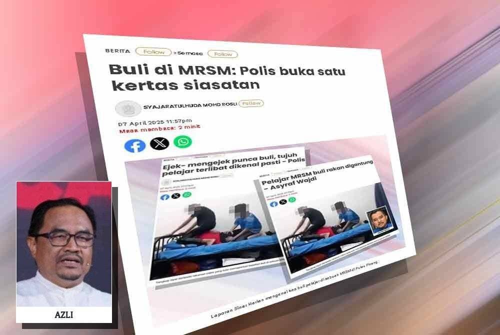 Laporan Sinar Harian berkaitan buli di MRSM. (Gambar kecil: Azli Yusof)