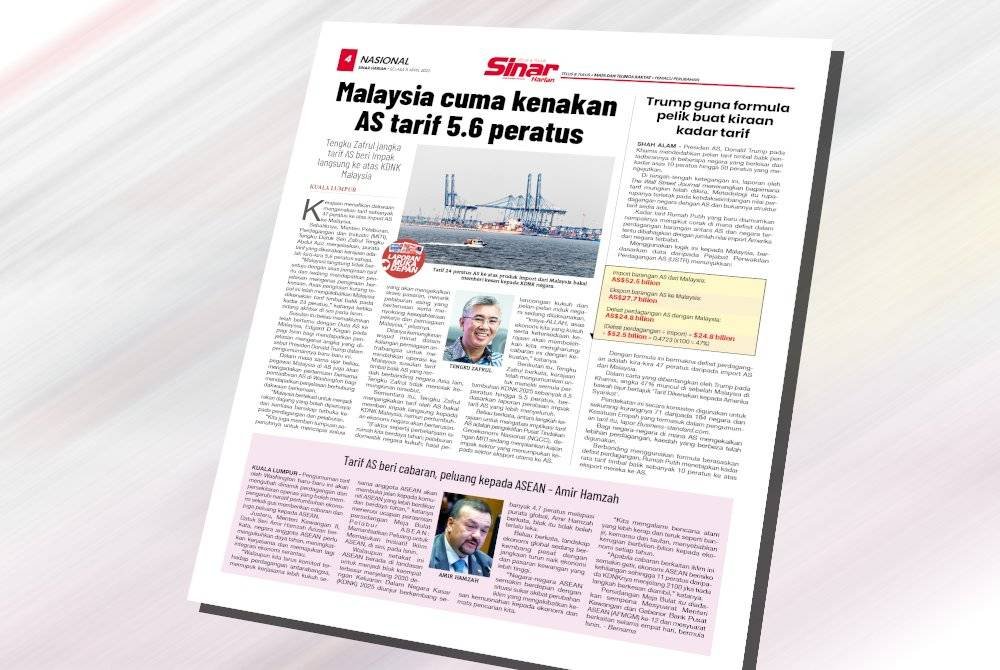 Laporan Sinar Harian berkaitan kesan pelaksanaan tarif Trump.