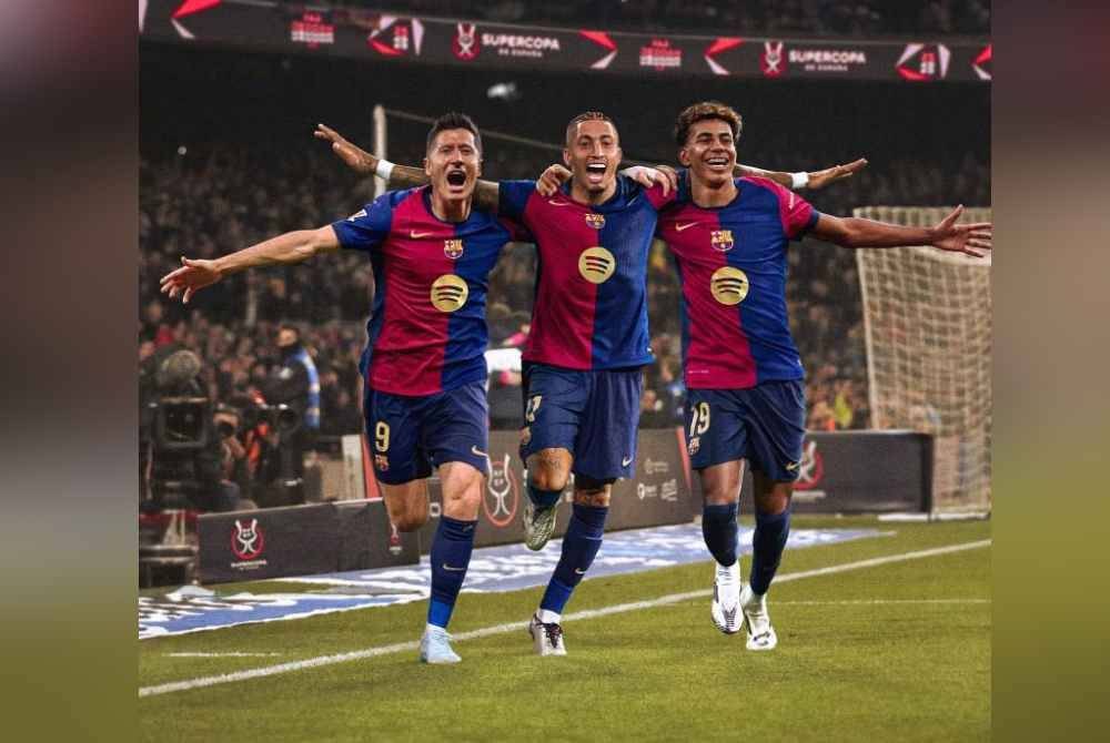 Trio berimpak tinggi Barca, Lewandowski, Raphinha dan Yamal. Foto Agensi
