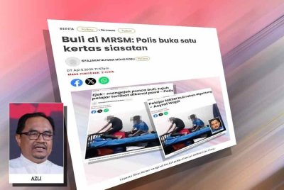 Laporan Sinar Harian berkaitan buli di MRSM. (Gambar kecil: Azli Yusof)