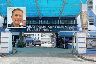 Seorang anggota polis parah di kepala dipercayai tertembak diri sendiri dalam kejadian di Pos Pengawal IPK Pulau Pinang pada Selasa. Gambar kecil: Hamzah