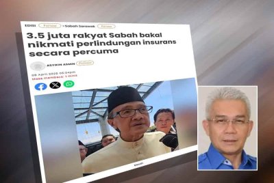 Kira-kira 3.5 juta penduduk Sabah bakal menikmati perlindungan insurans secara percuma menerusi Skim Insurans Berkelompok. Gambar kecil: Suhaimi