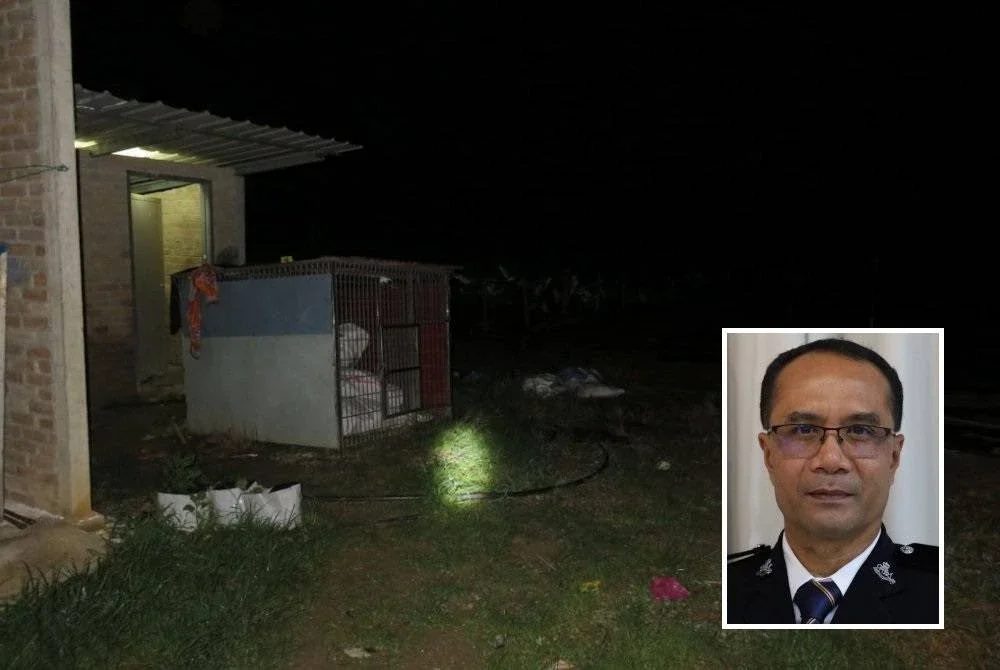 Keadaan lokasi dua lelaki yang ditemukan mati selepas terlibat dalam pergaduhan di Sungai Siput. (Gambar kecil: Mohd Rohaizimi) Foto ihsan pembaca