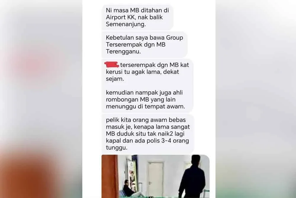 Hantaran tular itu turut menyatakan bahawa menteri besar Terengganu itu terpaksa menunggu lama ketika ditahan.