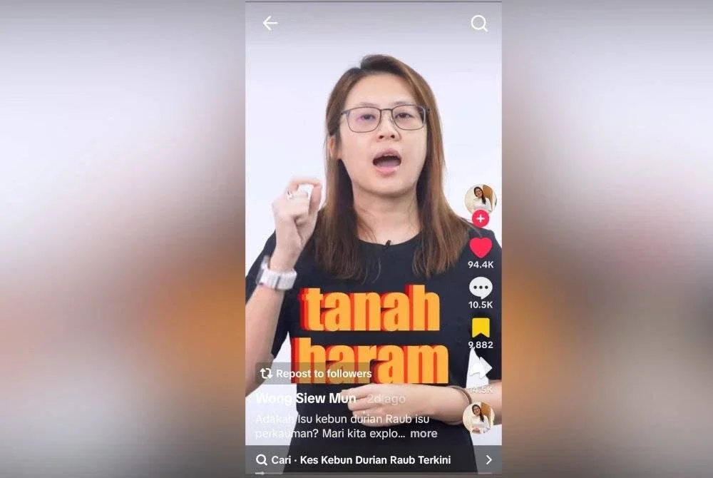 Tangkap layar klip video berdurasi tiga minit 15 saat di aplikasi TikTok milik Siew Mun.
