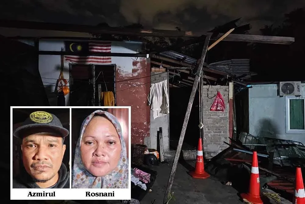 Rumah penduduk di Kampung Pak Darus, Taiping mengalami kerosakan di bahagian bumbung selepas dibadai ribut pada Ahad.