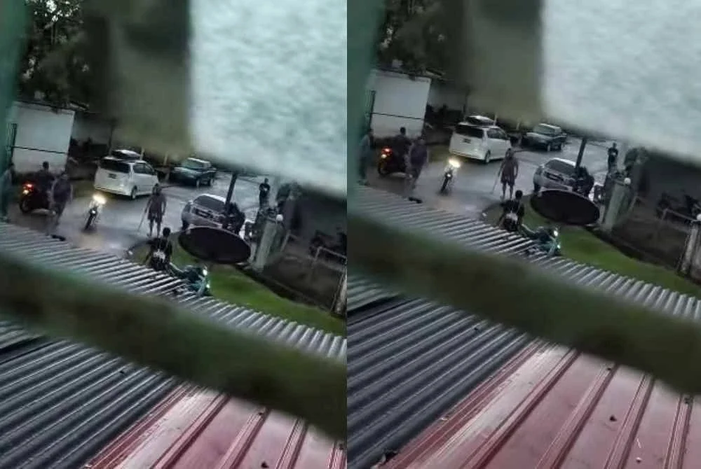 Tangkap layar video yang memaparkan seorang lelaki memukul anjing terbabit.