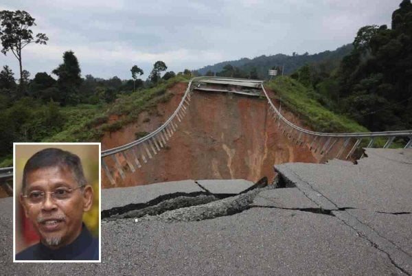 Jalan Aring 8-Kenyir-Kuala Jeneris dekat Tasik Kenyir, Hulu Terengganu yang terjejas akibat insiden tanah runtuh pada musim tengkujuh, hujung tahun lalu. (Gambar kecil: Hanafiah)
